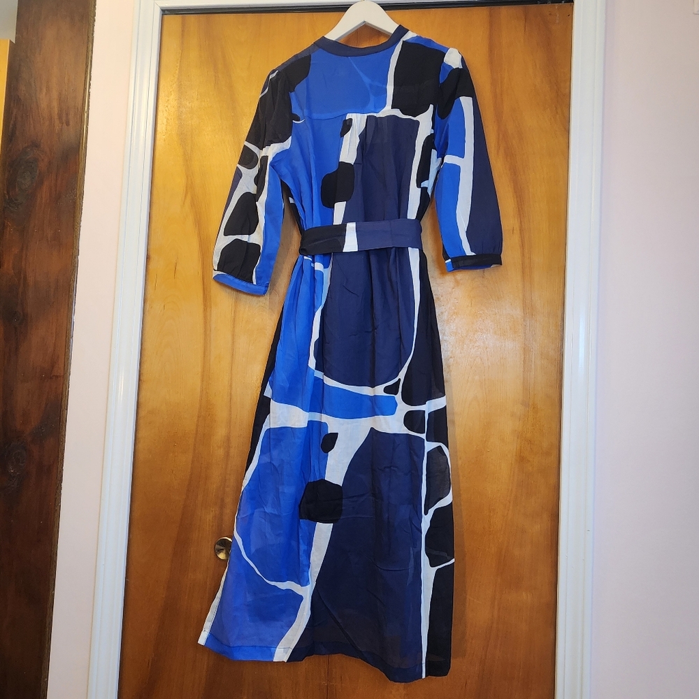 La Fée Marabouté Belted Shirt Dress in Geometric Blue, Size 36/XS/4 US NWT - Picture 7 of 14